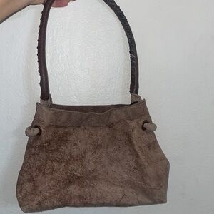 MUA vintage NWOT suede mini tote mauve zip top laced up leather trap brown Y2K